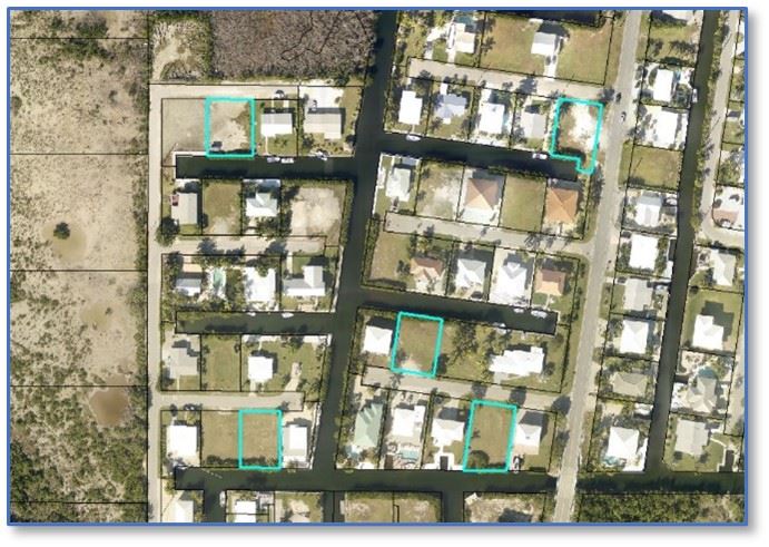 Ariel view of density reduction program lots marked off in the Florida Keys